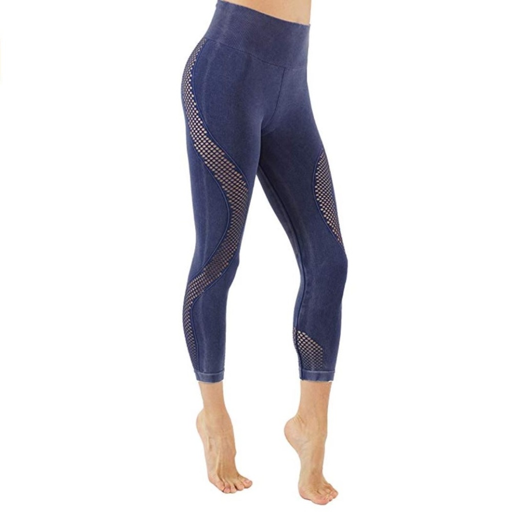 Faded Blue yoga leggings workout pants mesh 27 - Picture 2 of 3